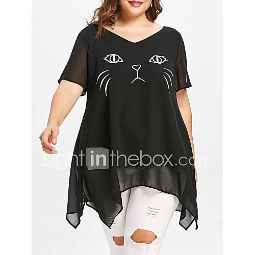 Dames Grote Maten Blouse Effen V Hals Kat Zwart huismerk kopen in de aanbieding