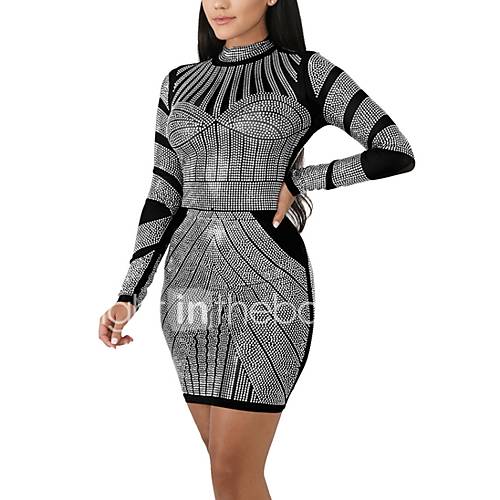 Dames Elegant Slank Schede Jurk Strakke Ronde Hals Boven De Knie huismerk kopen in de aanbieding