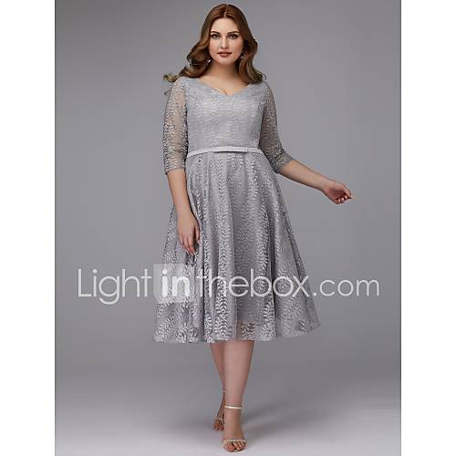 A Lijn V Hals Over De Knie Kant Cocktailparty Jurk Met Sjerp Lint Door Ts Couture huismerk kopen in de aanbieding