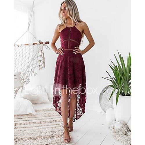 Dames Feest Slank Schede Jurk Effen Kant Schouderafhangend Tot De Knie Asymmetrisch huismerk kopen in de aanbieding