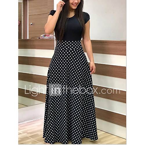 Dames Elegant Schede Jurk Polka Dot Maxi huismerk kopen in de aanbieding