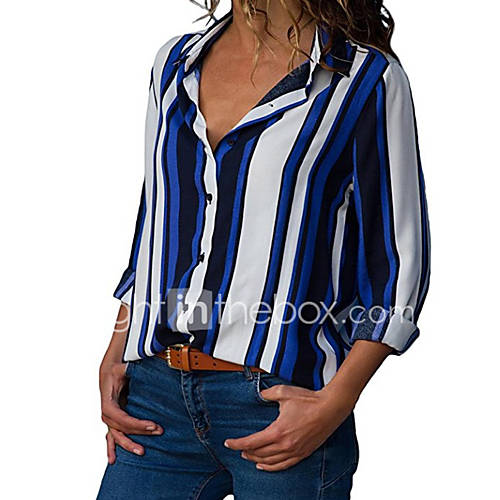 Dames Standaard Grote Maten Overhemd Gestreept Overhemdkraag Blauw Xxxl huismerk kopen in de aanbieding Dames Standaard Grote Maten Overhemd Gestreept Overhemdkraag Blauw Xxxl huismerk kopen in de aanbieding