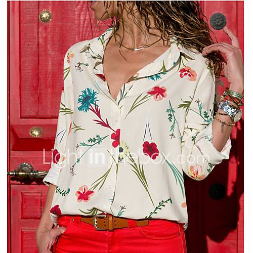 Dames Standaard Overhemd Bloemen V Hals Marineblauw Xl huismerk kopen in de aanbieding