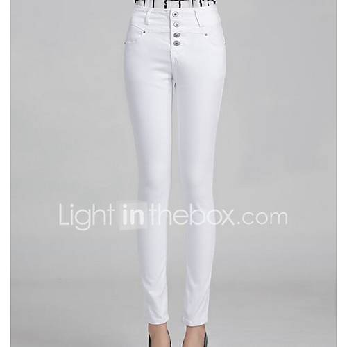 Dames Standaard Slank Chinos Zwaar Katoen Broek Effen Hoge Taille Wit huismerk kopen in de aanbieding