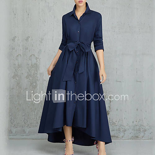 Dames Werk Street Chic Slank Schede Jurk Effen Overhemdkraag Maxi Hoge Taille huismerk kopen in de aanbieding