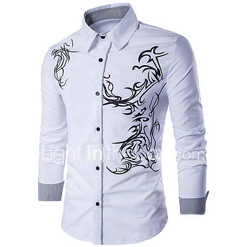 Heren Actief Standaard Overhemd Katoen Geometrisch Slank Zwart Xl Lange Mouw huismerk kopen in de aanbieding