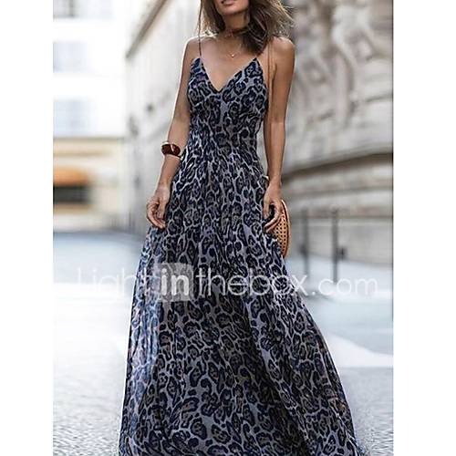 Dames Feest Strand Tuniek Jurk Luipaard V Hals Maxi Sexy huismerk kopen in de aanbieding