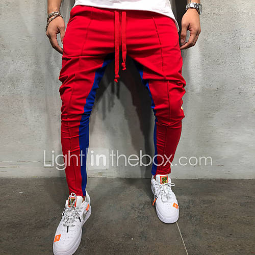 Heren Standaard Katoen Joggingbroeken Broek Kleurenblok Rood Lente Herfst huismerk kopen in de aanbieding