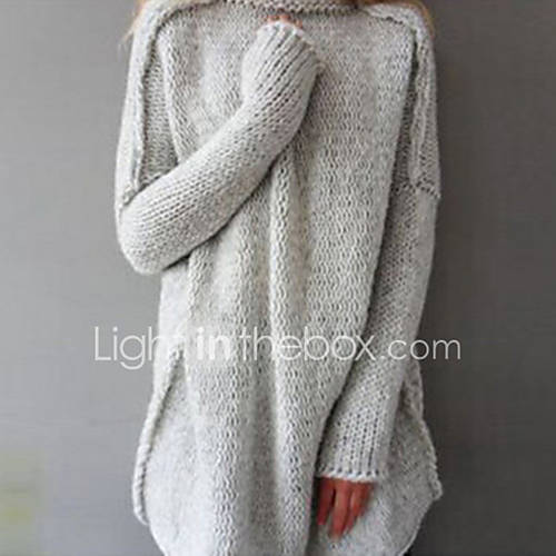 Dames Dagelijks Effen Lange Mouw Ruimvallend Lang Pullover Coltrui Winter Katoen Marineblauw Grijs Licht Bruin M L Xl huismerk kopen in de aanbieding