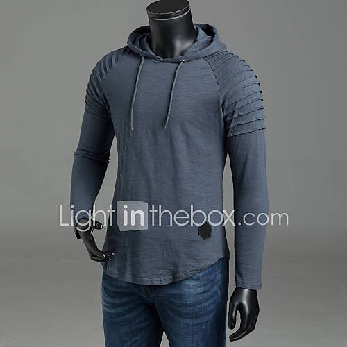 Heren Standaard T Shirt Katoen Effen Capuchon Grijs Xl Lange Mouw huismerk kopen in de aanbieding