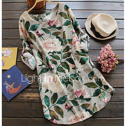 Dames Standaard Overhemd Jurk Bloemen Tot De Knie huismerk kopen in de aanbieding