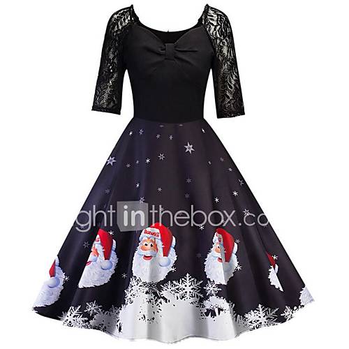 Dames Slank Wijd Uitlopend Jurk Tribal V Hals Midi Hoge Taille huismerk kopen in de aanbieding