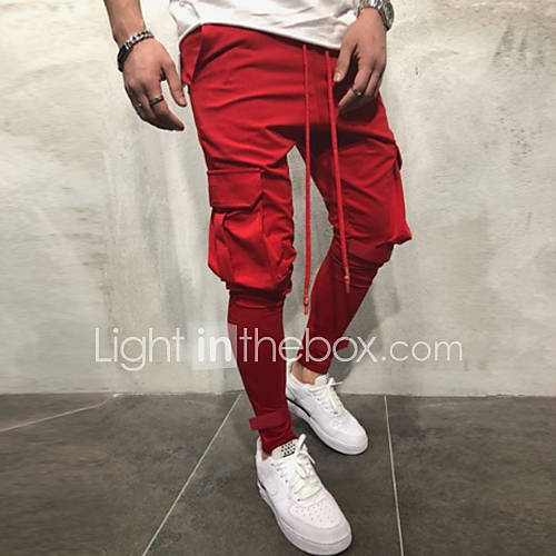 Heren Standaard Katoen Chinos Zwaar Ladingbroek Broek Effen Rood Lente Herfst huismerk kopen in de aanbieding