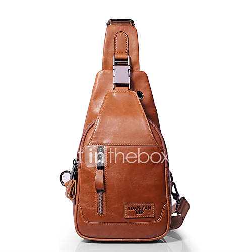 Heren Tassen Sling Shoulder Bag Rits Effen Kleur Geel Donker Bruin huismerk kopen in de aanbieding