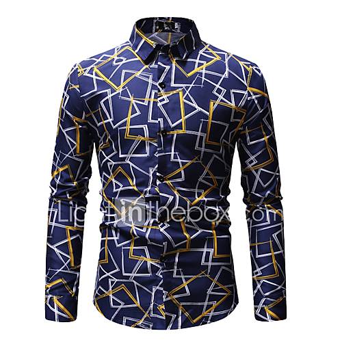 Heren Standaard Print Overhemd Katoen Gestreept Kleurenblok Blauw Xl Lange Mouw huismerk kopen in de aanbieding