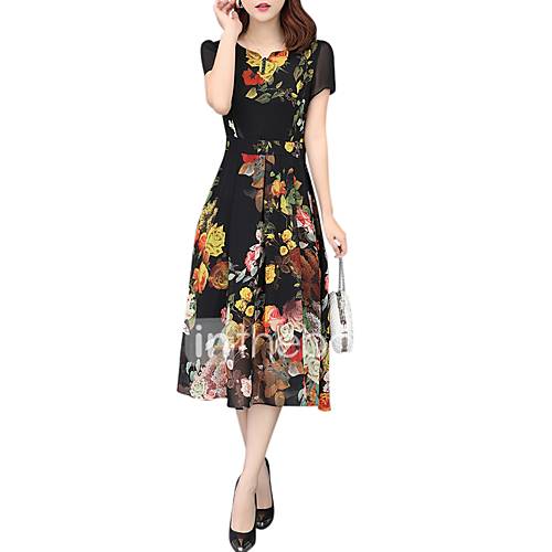 Dames Grote Maten Elegant Wijd Uitlopend Jurk Bloemen Midi Sexy huismerk kopen in de aanbieding Dames Grote Maten Elegant Wijd Uitlopend Jurk Bloemen Midi Sexy huismerk kopen in de aanbieding