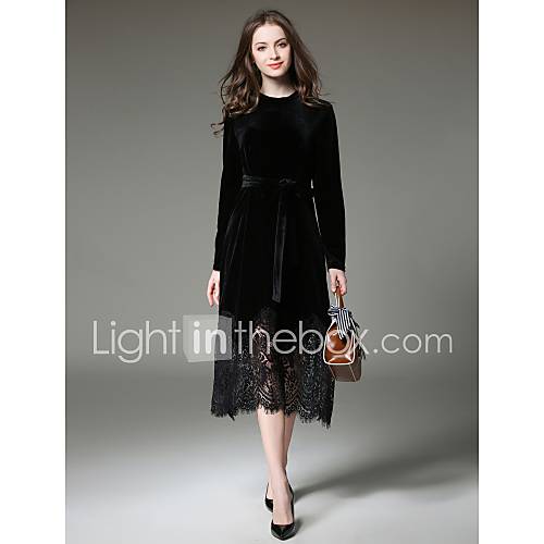 Dames Werk Verfijnd Slank Kant Jurk Effen Midi huismerk kopen in de aanbieding