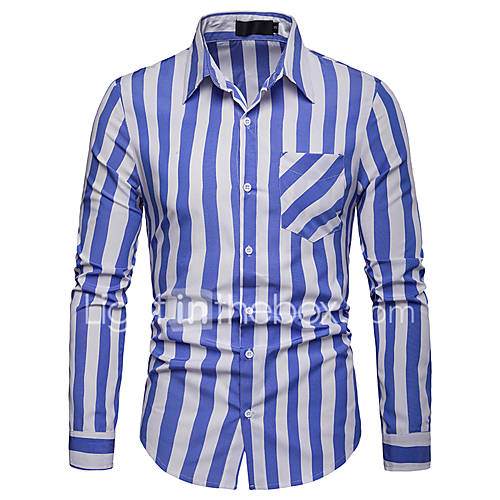 Heren Zakelijk Standaard Print Overhemd Werk Gestreept Kleurenblok Blauw L Lange Mouw huismerk kopen in de aanbieding