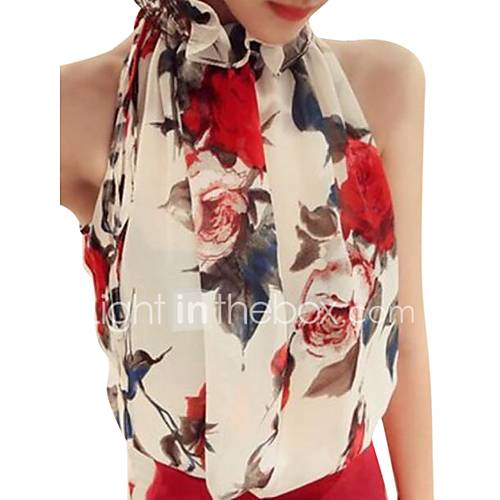 Dames Print Blouse Katoen Bloemen Halter Wit M Zomer Sexy huismerk kopen in de aanbieding