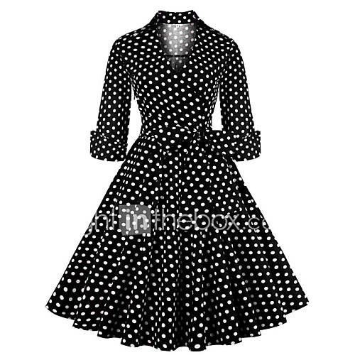 Dames Vintage Elegant Schede Wijd Uitlopend Jurk Polka Dot Print Midi huismerk kopen in de aanbieding Dames Vintage Elegant Schede Wijd Uitlopend Jurk Polka Dot Print Midi huismerk kopen in de aanbieding