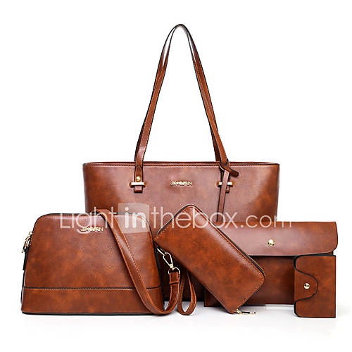 Dames Tassen Pu Zak Set 5 Stuks Purse Rits Effen Kleur Grijs Bruin Khaki huismerk kopen in de aanbieding