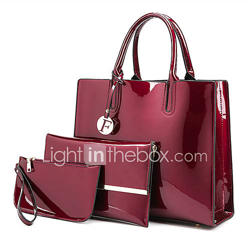 Dames Tassen Lakleer Zak Set 3 Stuks Purse Knopen Rits Effen Kleur Zwart Rood Paars huismerk kopen in de aanbieding