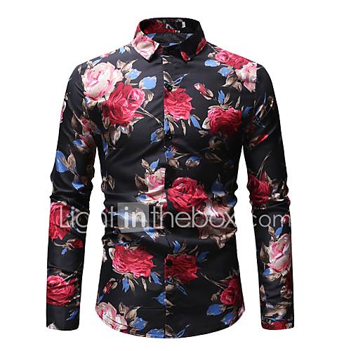 Heren Standaard Print Overhemd Katoen Bloemen Kleurenblok Wit Xl Lange Mouw huismerk kopen in de aanbieding