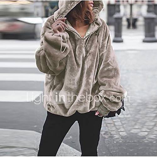 Dames Dagelijks Street Chic Effen Lange Mouw Normaal Pullover Capuchon Geel Wijn Licht Bruin M L Xl huismerk kopen in de aanbieding
