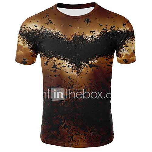 Heren Standaard Print Grote Maten T Shirt Katoen 3D Ronde Hals Bruin Xxl Korte Mouw huismerk kopen in de aanbieding