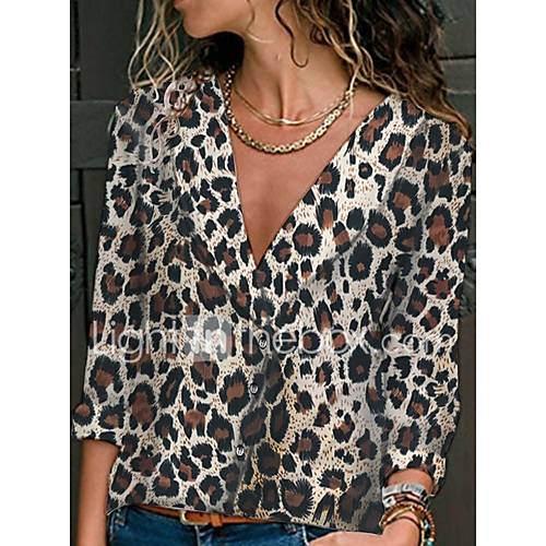 Dames Street Chic Blouse Luipaard V Hals Wit huismerk kopen in de aanbieding