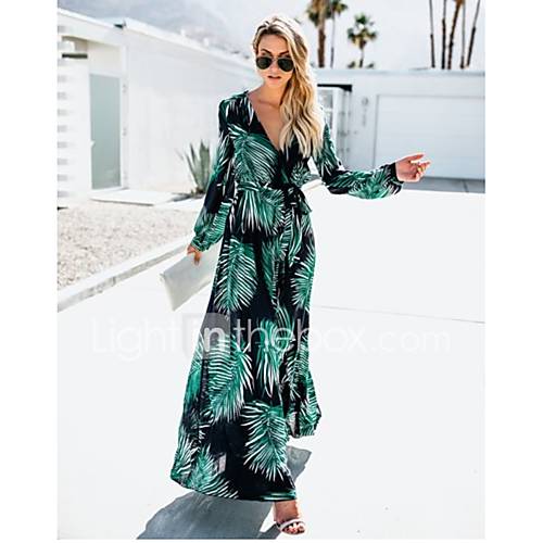 Dames Standaard Katoen Slank Schede Jurk Diepe V Hals Maxi huismerk kopen in de aanbieding