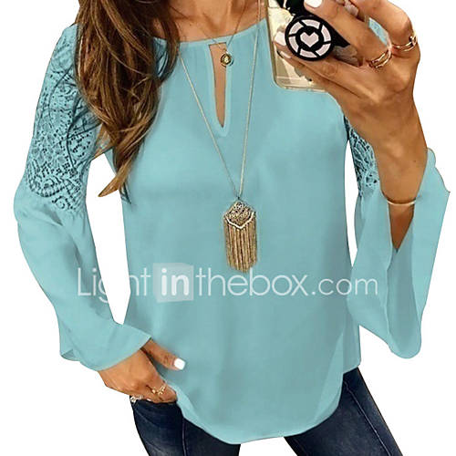 Dames Blouse Effen Kleurenblok Rood huismerk kopen in de aanbieding