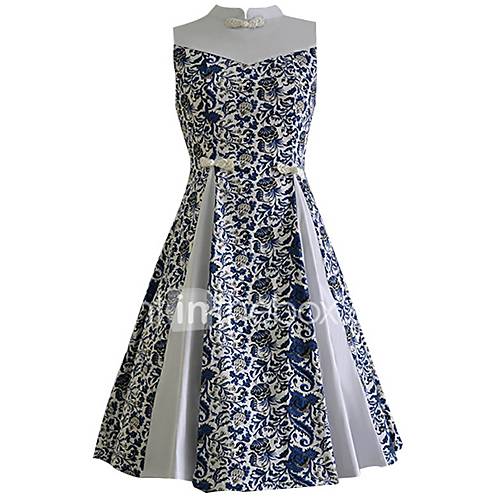 Dames Grote Maten Standaard Wijd Uitlopend Jurk Opstaand Midi Hoge Taille Sexy huismerk kopen in de aanbieding