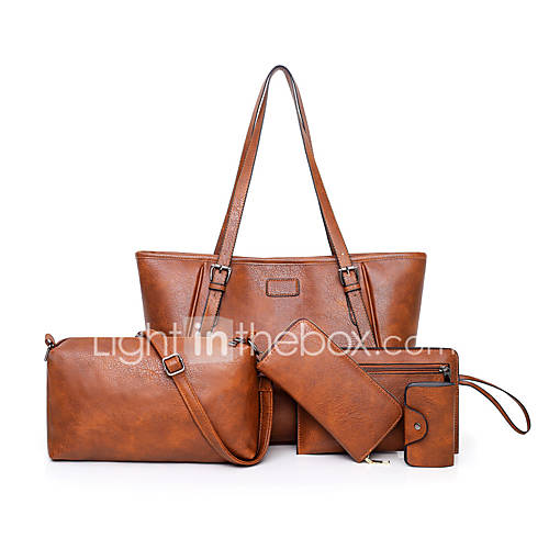 Dames Tassen Pu Zak Set 5 Stuks Purse Rits Effen Kleur Rood Paars Bruin huismerk kopen in de aanbieding