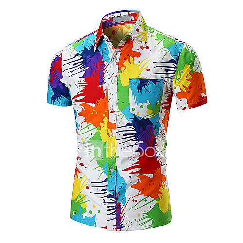 Heren Standaard Overhemd Katoen Regenboog L Korte Mouw huismerk kopen in de aanbieding