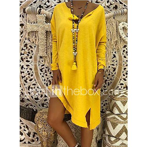 Dames Oversized Ruimvallend Recht Jurk V Hals Asymmetrisch huismerk kopen in de aanbieding Dames Oversized Ruimvallend Recht Jurk V Hals Asymmetrisch huismerk kopen in de aanbieding