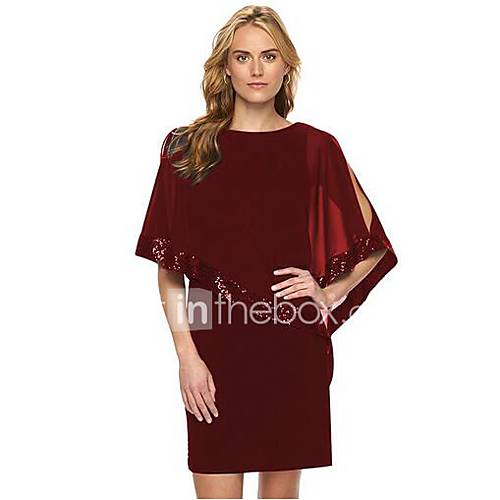 Dames Grote Maten Uitgaan Verfijnd Chiffon Jurk Effen Pailletten Tot De Knie huismerk kopen in de aanbieding