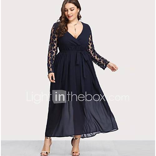 Dames Elegant Schede Jurk Effen Kant V Hals Maxi Sexy huismerk kopen in de aanbieding