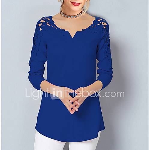 Dames Standaard Kant Grote Maten Blouse Effen V Hals Blozend Roze Xxxl huismerk kopen in de aanbieding