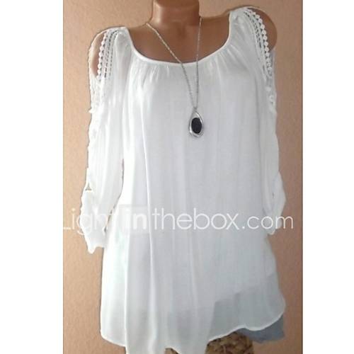 Dames Standaard Grote Maten T Shirt Effen Je Hals Blauw Xxxl huismerk kopen in de aanbieding