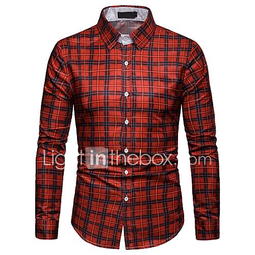 Heren Overhemd Geometrisch Slank Rood Xl Lange Mouw huismerk kopen in de aanbieding