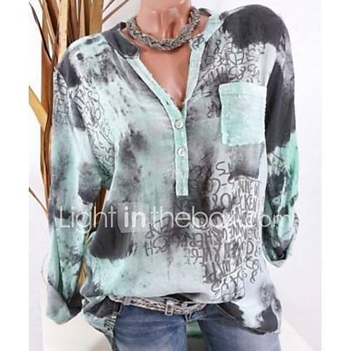 Dames Standaard Grote Maten Overhemd Geometrisch Overhemdkraag Blauw Xxxl huismerk kopen in de aanbieding