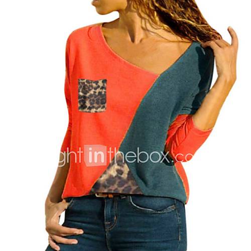 Dames Standaard Grote Maten T Shirt Kleurenblok V Hals Wit Xxxl huismerk kopen in de aanbieding