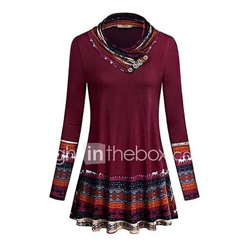 Dames Patchwork T Shirt Katoen Kleurenblok Tribal Zwart L Lente huismerk kopen in de aanbieding