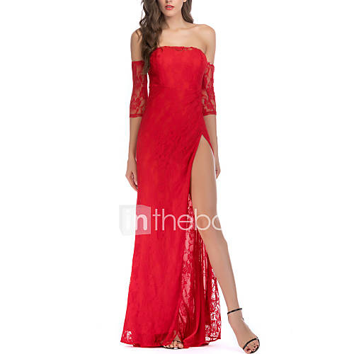 Dames Feest Standaard Slank Schede Jurk Effen Kant Strapless Maxi Sexy huismerk kopen in de aanbieding