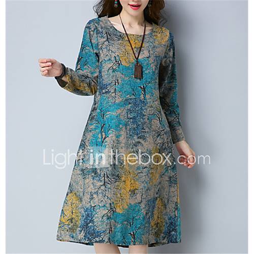 Dames Chinoiserie Ruimvallend Jurk Bloemen Print Midi Blauw huismerk kopen in de aanbieding
