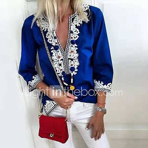 Dames T Shirt Uitgaan Kleurenblok Tribal Diepe V Hals Ruimvallend Rood Xxxxl huismerk kopen in de aanbieding