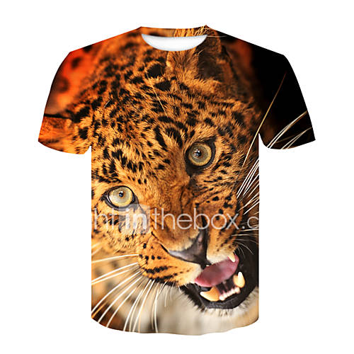Heren Street Chic Punk Gothic Print T Shirt Club Luipaard Kleurenblok Dier Ronde Hals Oranje Xxl Korte Mouw huismerk kopen in de aanbieding