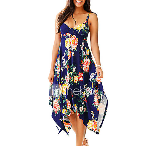 Dames Uitgaan Strand Standaard Slank Schede Jurk Bloemen Bandje Asymmetrisch Sexy huismerk kopen in de aanbieding