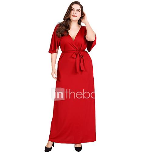 Dames Katoen Wijd Uitlopend Jurk V Hals Maxi Sexy huismerk kopen in de aanbieding